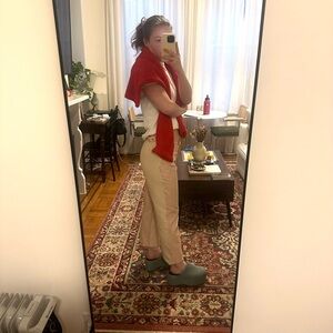 Etro Cream and Red-Striped Low-rise Cotton Pants